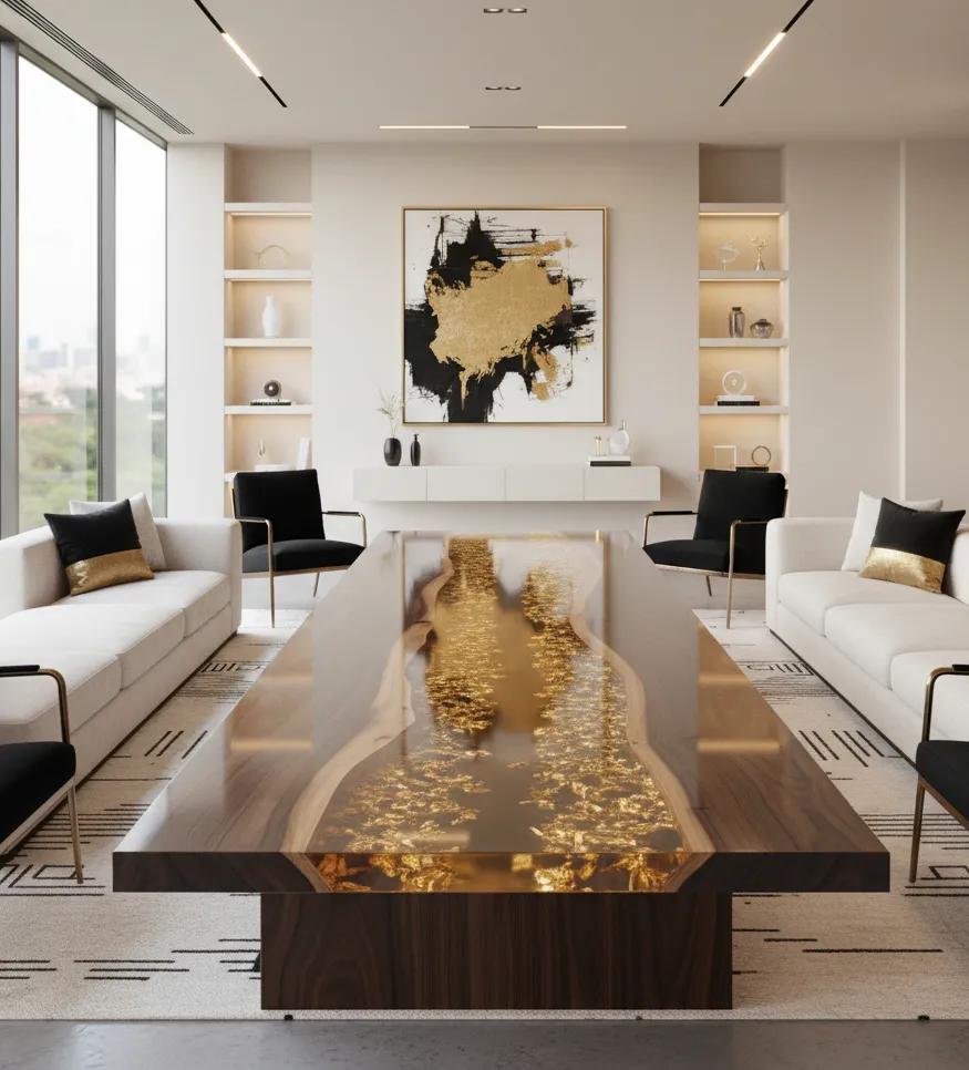 Luxurious Artisan epoxy table showcased in a modern space